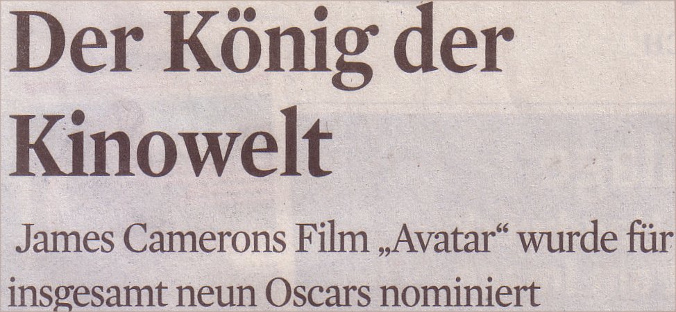 Kölner Stadt-Anzeiger, 02.02.10, Titel: König der Kinowelt