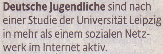 Kölner Stadt-Anzeiger, 24.03.11, Kurzmeldung zu deutschen Jugendliche in sozialen Netzwerken