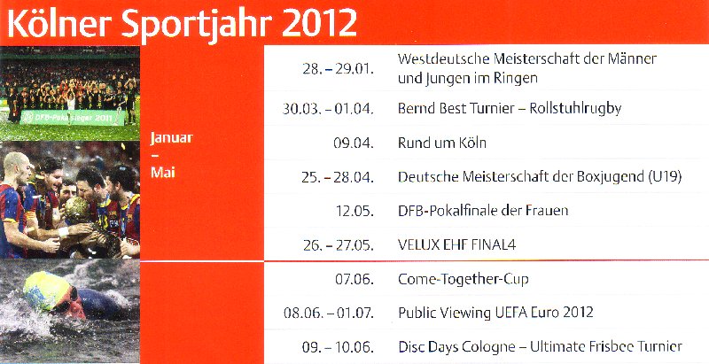 Das erste Halbjahr des Kölner Sportkalenders 2012 in der Übersicht